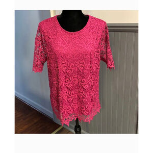 Philosophy dark pink sz XL lace embellished blouse